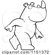 Cartoon Clipart Of A Black And White Rhino Walking Upright Vector Outlined Coloring Page
