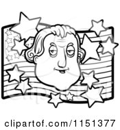 Cartoon Clipart Of A Black And White George Washington Over An American Flag Vector Outlined Coloring Page