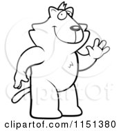 Cartoon Clipart Of A Black And White Friendly Cat Standing And Waving Vector Outlined Coloring Page
