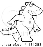 Cartoon Clipart Of A Black And White Walking Dino Vector Outlined Coloring Page