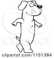 Cartoon Clipart Of A Black And White Dachshund Walking Upright Vector Outlined Coloring Page