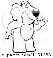 Cartoon Clipart Of A Black And White Friendly Koala Standing And Waving Vector Outlined Coloring Page