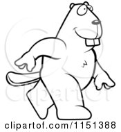 Cartoon Clipart Of A Black And White Beaver Walking Upright Vector Outlined Coloring Page