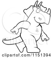 Cartoon Clipart Of A Black And White Walking Triceratops Vector Outlined Coloring Page