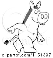 Cartoon Clipart Of A Black And White Donkey Walking Upright Vector Outlined Coloring Page