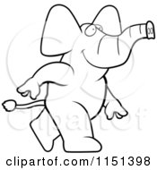 Cartoon Clipart Of A Black And White Happy Walking Gray Elephant Character Vector Outlined Coloring Page