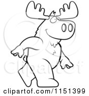Cartoon Clipart Of A Black And White Walking Moose Vector Outlined Coloring Page