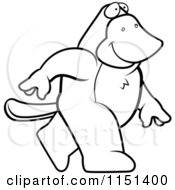 Cartoon Clipart Of A Black And White Happy Platypus Walking Vector Outlined Coloring Page by Cory Thoman