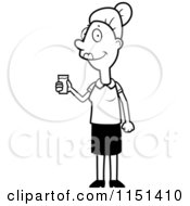 Cartoon Clipart Of A Black And White Friendly Woman Holding A Glass Of Water Vector Outlined Coloring Page