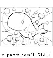 Cartoon Clipart Of A Black And White Cute Whale Swimming Through Bubbles Vector Outlined Coloring Page