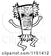 Cartoon Clipart Of A Black And White Witch Doctor Doing A Tribal Dance Vector Outlined Coloring Page