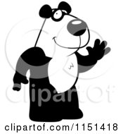 Cartoon Clipart Of A Black And White Friendly Panda Standing And Waving Vector Outlined Coloring Page