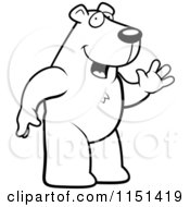 Cartoon Clipart Of A Black And White Waving White Polar Bear Character Vector Outlined Coloring Page