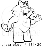 Cartoon Clipart Of A Black And White Friendly Raccoon Waving Vector Outlined Coloring Page