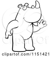 Cartoon Clipart Of A Black And White Friendly Rhino Standing And Waving Vector Outlined Coloring Page