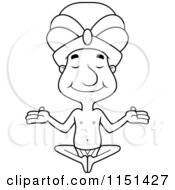 Cartoon Clipart Of A Black And White Swami Man Sitting With His Eyes Closed Vector Outlined Coloring Page by Cory Thoman