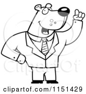 Cartoon Clipart Of A Black And White Waving Bear Businessman Vector Outlined Coloring Page