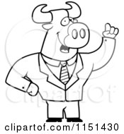 Cartoon Clipart Of A Black And White Waving Bull Businessman Vector Outlined Coloring Page