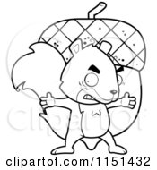 Cartoon Clipart Of A Black And White Mad Squirrel Protecting His Giant Acorn Vector Outlined Coloring Page
