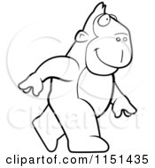Cartoon Clipart Of A Black And White Walking Ape Vector Outlined Coloring Page