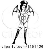 Cartoon Clipart Of A Black And White Sexy Vampiress With Wings Vector Outlined Coloring Page by Cory Thoman