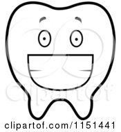 Cartoon Clipart Of A Black And White Grinning Tooth Vector Outlined Coloring Page