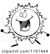 Cartoon Clipart Of A Black And White Sun Character Running Vector Outlined Coloring Page