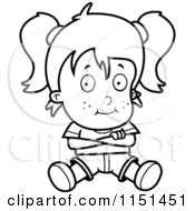 Cartoon Clipart Of A Black And White Stubborn Tom Boy Girl Sitting With Her Arms Crossed Vector Outlined Coloring Page