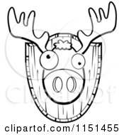 Cartoon Clipart Of A Black And White Mounted Trophy Deer Head Vector Outlined Coloring Page