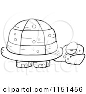 Cartoon Clipart Of A Black And White Grouchy Old Tortoise Vector Outlined Coloring Page