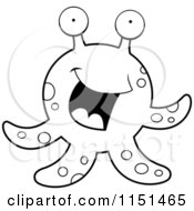 Cartoon Clipart Of A Black And White Tentacled Sea Creature With Big Eyes Vector Outlined Coloring Page by Cory Thoman