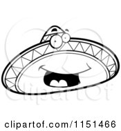 Cartoon Clipart Of A Black And White Happy Sombrero Mascot Vector Outlined Coloring Page