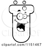 Cartoon Clipart Of A Black And White Happy Test Tube Character Vector Outlined Coloring Page