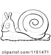 Cartoon Clipart Of A Black And White Happy Snail Vector Outlined Coloring Page by Cory Thoman
