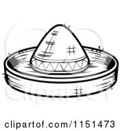Cartoon Clipart Of A Black And White Sombrero Hat Vector Outlined Coloring Page