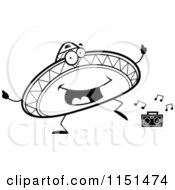 Cartoon Clipart Of A Black And White Happy Dancing Sombrero Character Vector Outlined Coloring Page