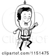 Cartoon Clipart Of A Black And White Space Ranger Using A Jetpack Vector Outlined Coloring Page