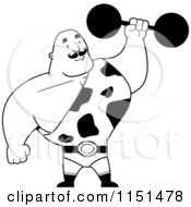 Cartoon Clipart Of A Black And White Strong Man Holding Up A Barbell Vector Outlined Coloring Page