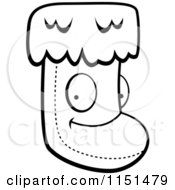 Cartoon Clipart Of A Black And White Happy Christmas Stocking Character Vector Outlined Coloring Page by Cory Thoman