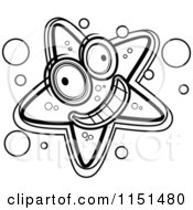 Cartoon Clipart Of A Black And White Happy Starfish Vector Outlined Coloring Page