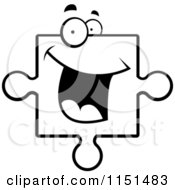 Cartoon Clipart Of A Black And White Happy Puzzle Piece Vector Outlined Coloring Page by Cory Thoman