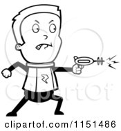 Cartoon Clipart Of A Black And White Space Boy Using A Weapon Vector Outlined Coloring Page
