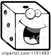 Cartoon Clipart Of A Black And White Happy Dice Vector Outlined Coloring Page