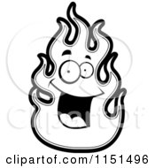 Cartoon Clipart Of A Black And White Happy Smiling Flame Character Vector Outlined Coloring Page