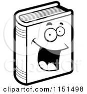Cartoon Clipart Of A Black And White Happy Book Vector Outlined Coloring Page