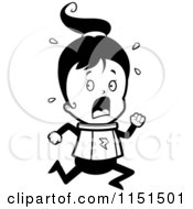 Cartoon Clipart Of A Black And White Scared Space Ranger Girl Running Vector Outlined Coloring Page