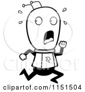 Cartoon Clipart Of A Black And White Scared Running Alien Vector Outlined Coloring Page