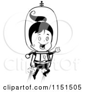 Poster, Art Print Of Black And White Happy Girl Using A Jet Pack In Space