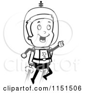 Cartoon Clipart Of A Black And White Space Man Using A Jetpack Vector Outlined Coloring Page