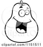 Cartoon Clipart Of A Black And White Happy Smiling Pear Vector Outlined Coloring Page